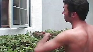 housewife gets her asshole shaved by gardener