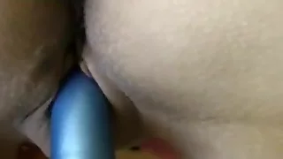 Slutty wife plays with a sex toy before getting fucked hard doggystyle